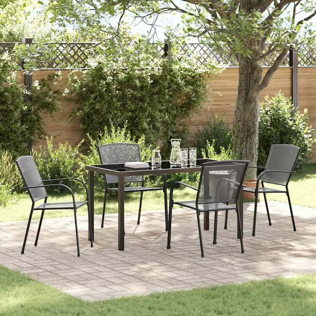 Garden Dining Set Anthracite 5 Piece Rectangular Table with Tempered Glass Top and Four Chairs