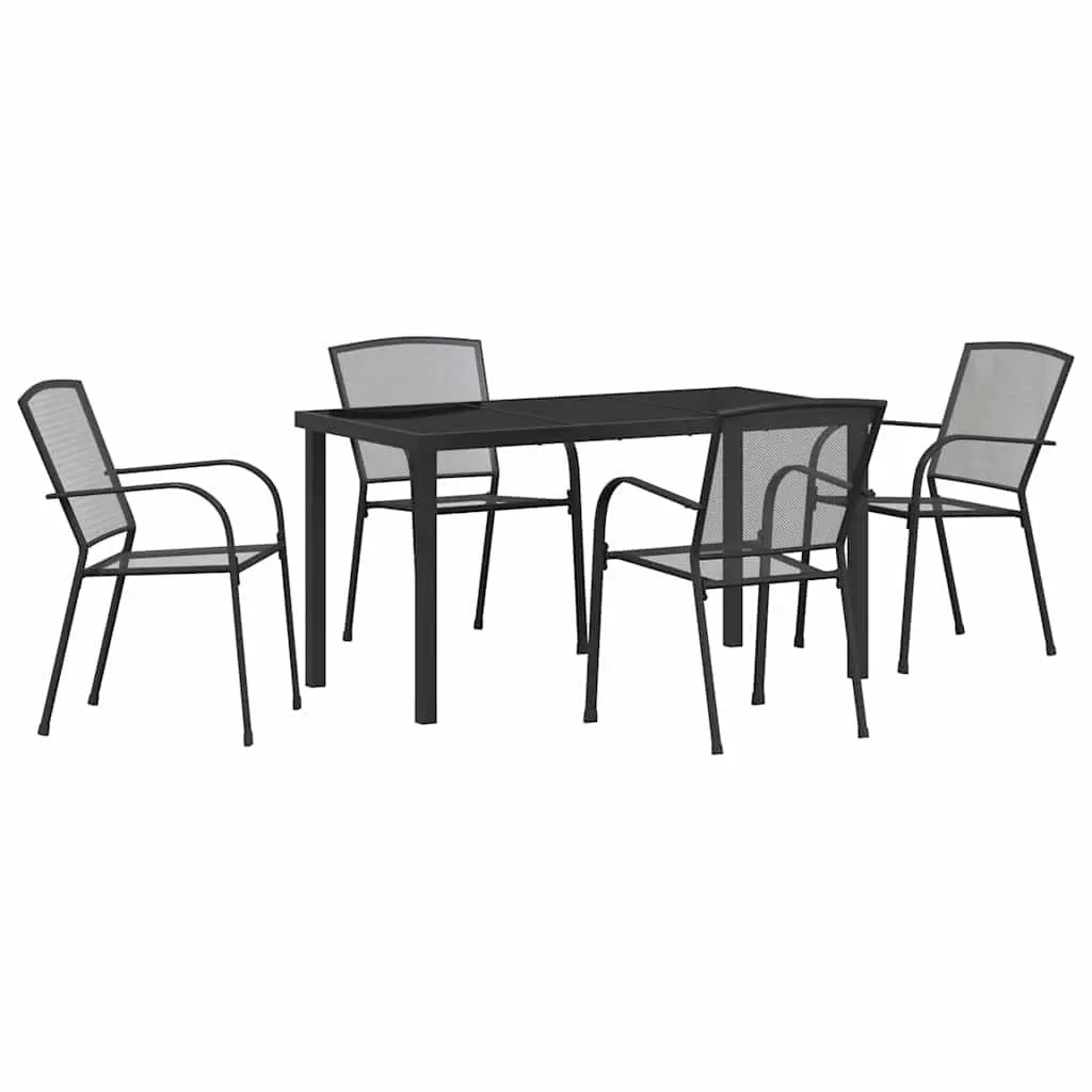 Garden Dining Set Anthracite 5 Piece Rectangular Table with Tempered Glass Top and Four Chairs
