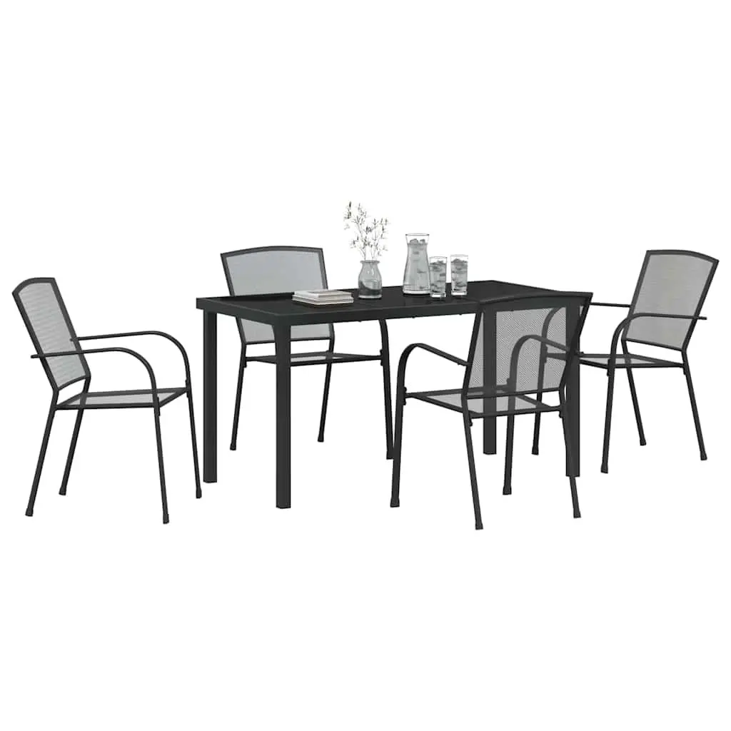 Garden Dining Set Anthracite 5 Piece Rectangular Table with Tempered Glass Top and Four Chairs