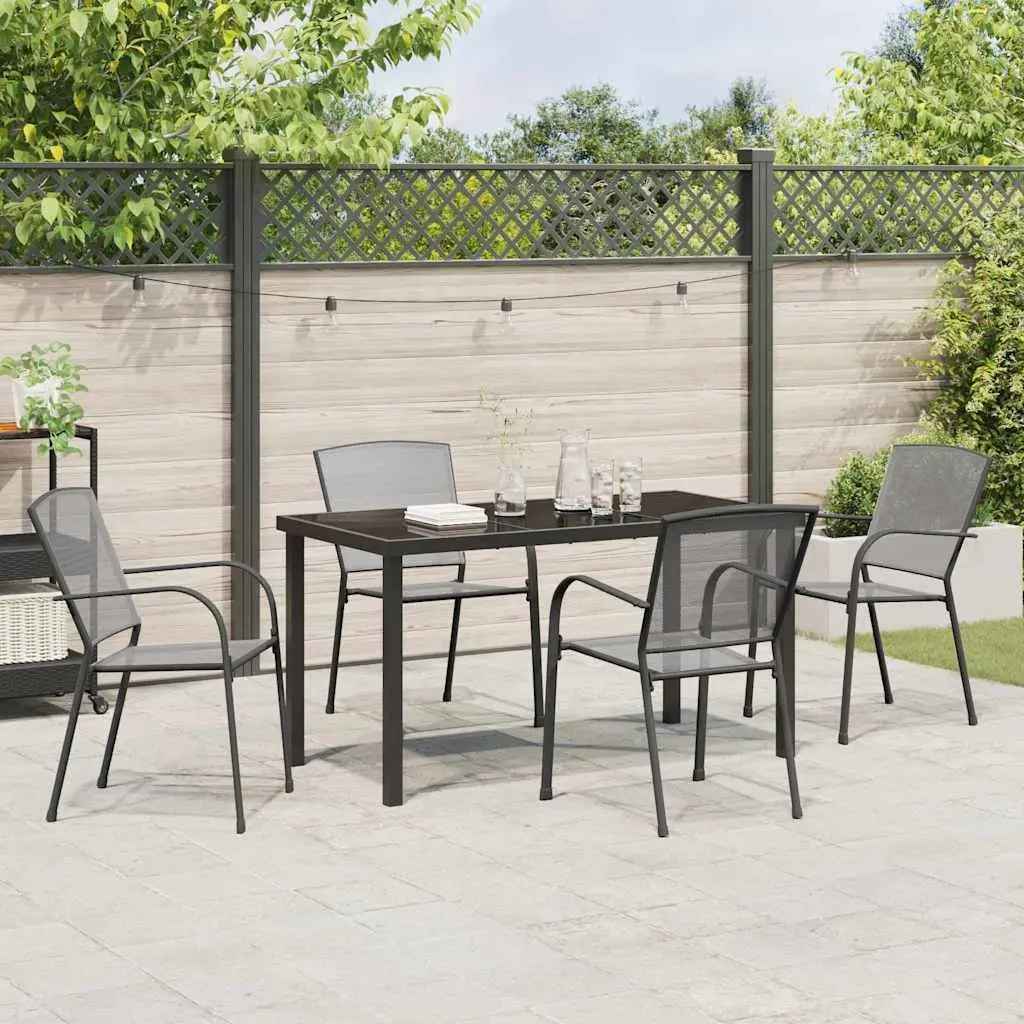 Garden Dining Set Anthracite 5 Piece Rectangular Table with Tempered Glass Top and Four Chairs