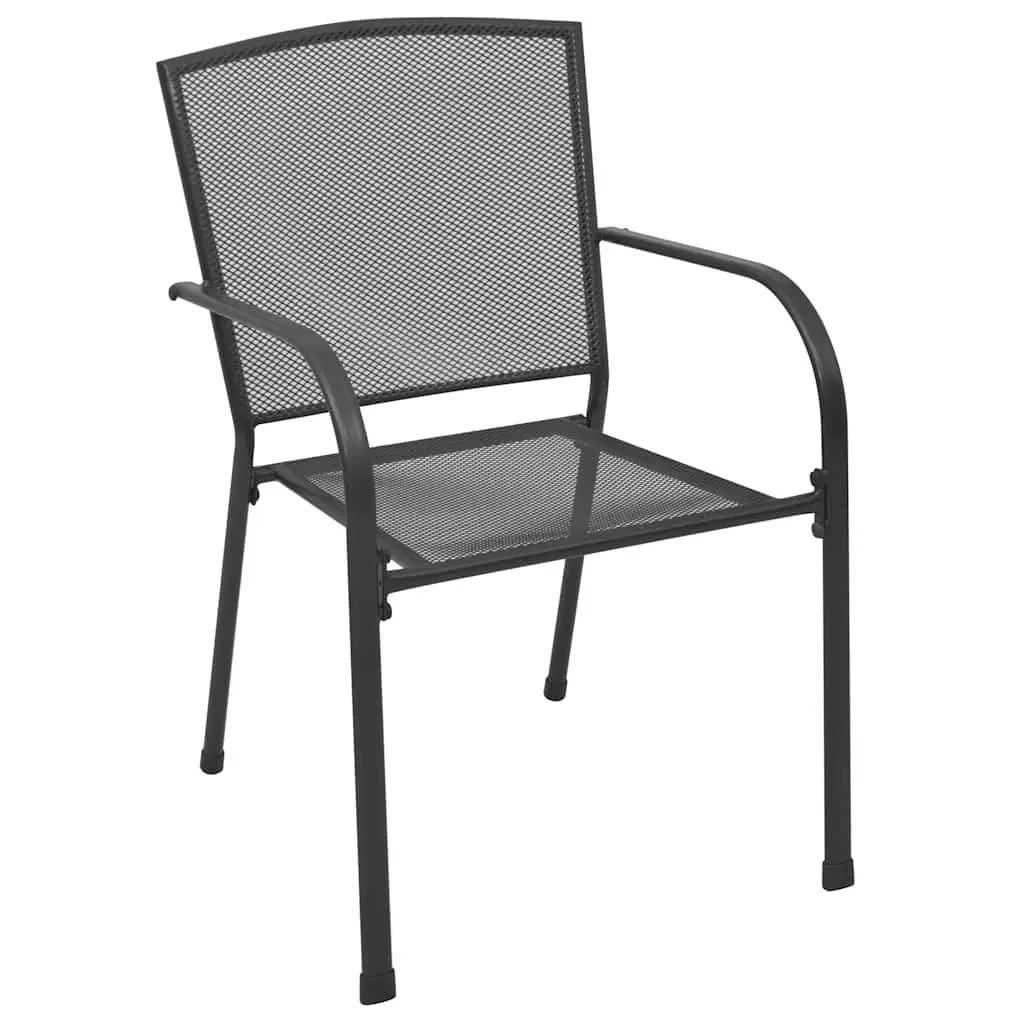 Garden Dining Set Anthracite 5 Piece Rectangular Table with Tempered Glass Top and Four Chairs