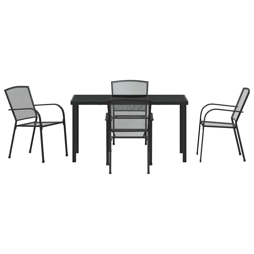 Garden Dining Set Anthracite 5 Piece Rectangular Table with Tempered Glass Top and Four Chairs