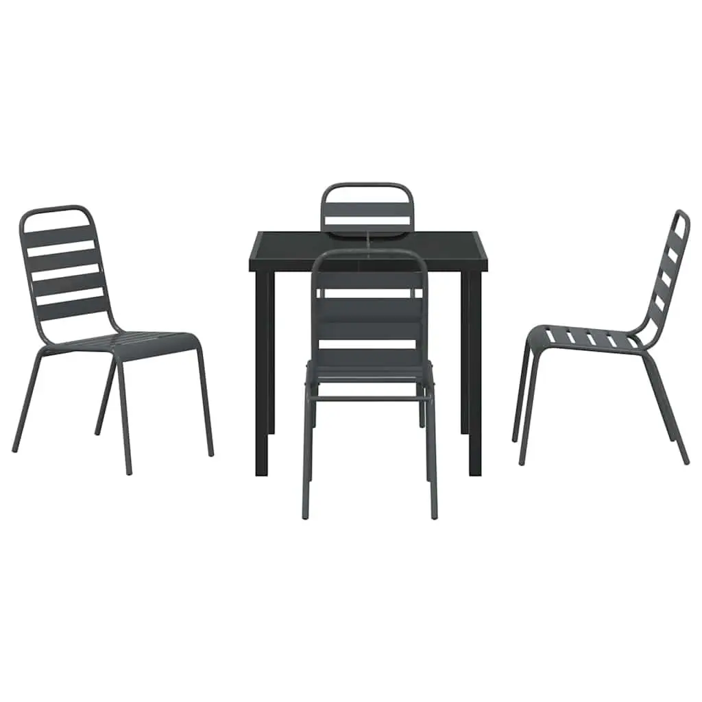 Garden Dining Set 5 Pieces Anthracite Steel Outdoor Furniture Patio Table Chairs