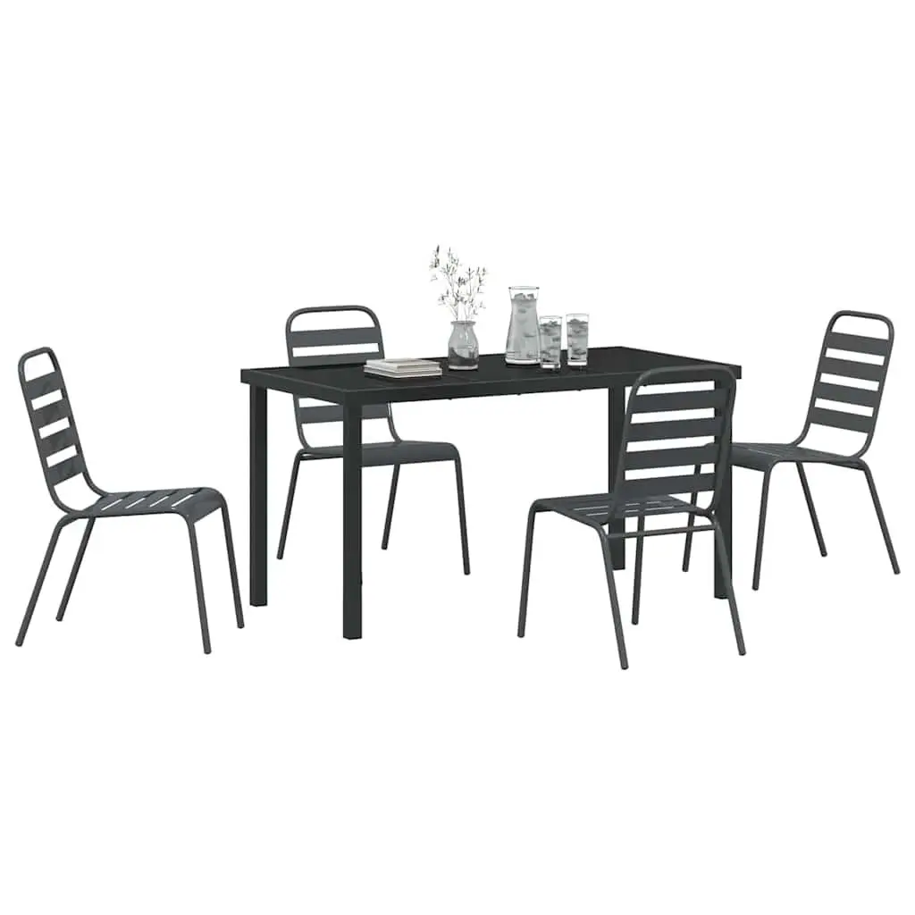 Garden Dining Set 5 Pieces Outdoor Furniture Steel Tempered Glass Table Chairs