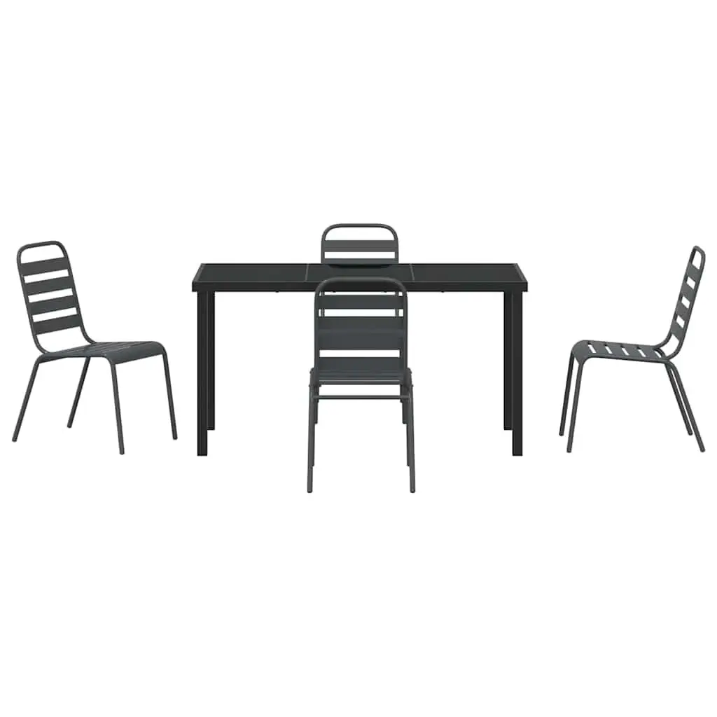 Garden Dining Set 5 Pieces Outdoor Furniture Steel Tempered Glass Table Chairs