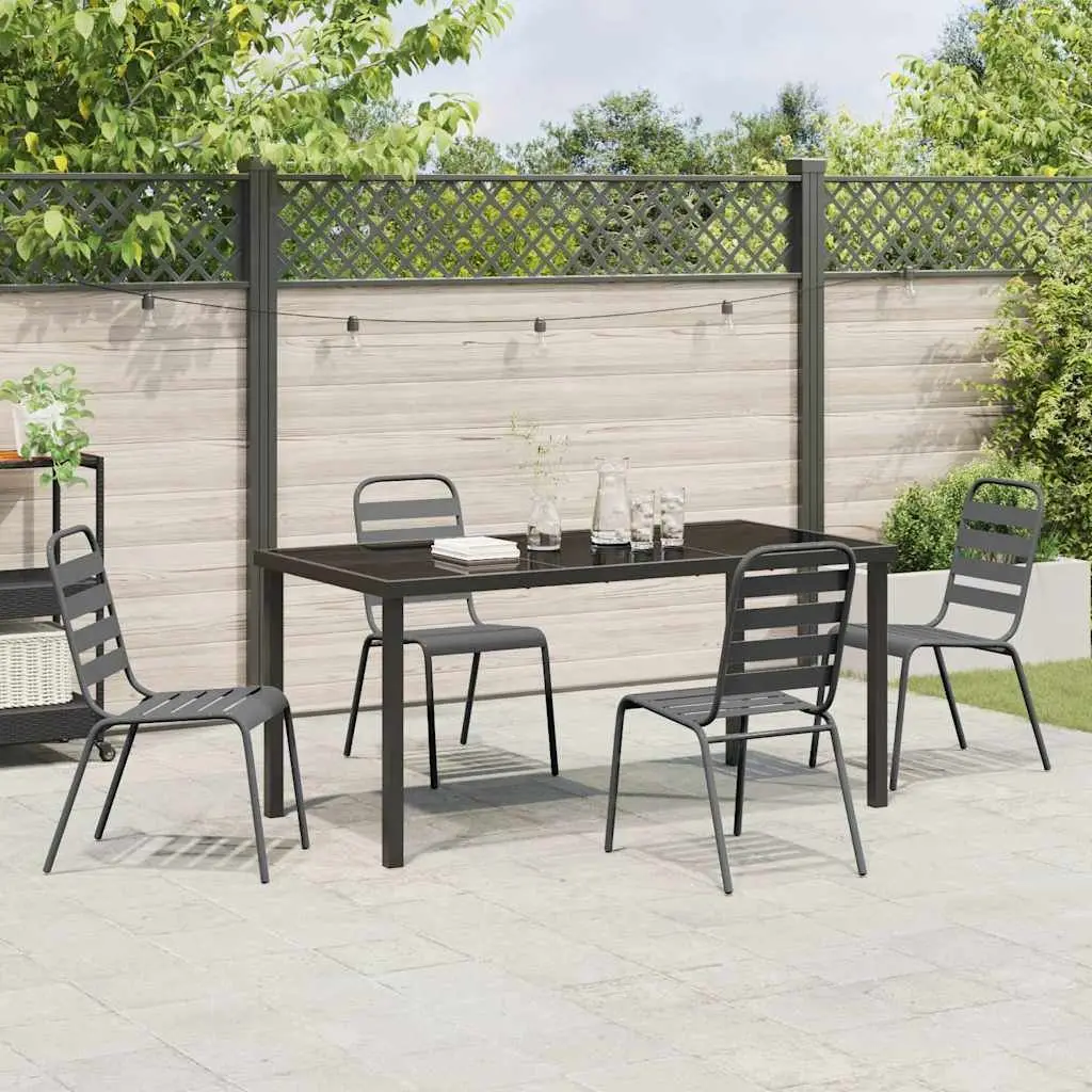 Garden Dining Set Anthracite Grey 5 Piece Outdoor Furniture Steel Frame Tempered Glass Table