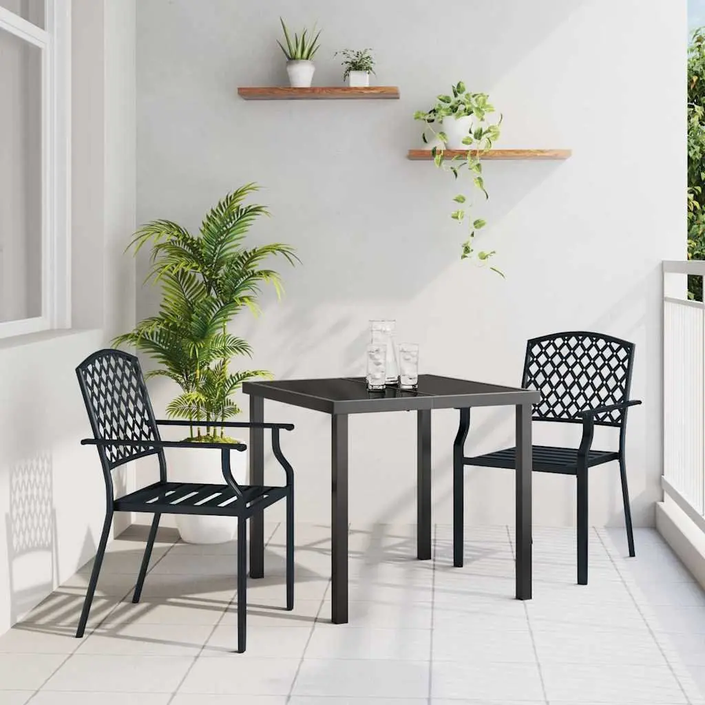 Garden Dining Set Anthracite 3 Piece Outdoor Patio Furniture Tempered Glass Steel Frame