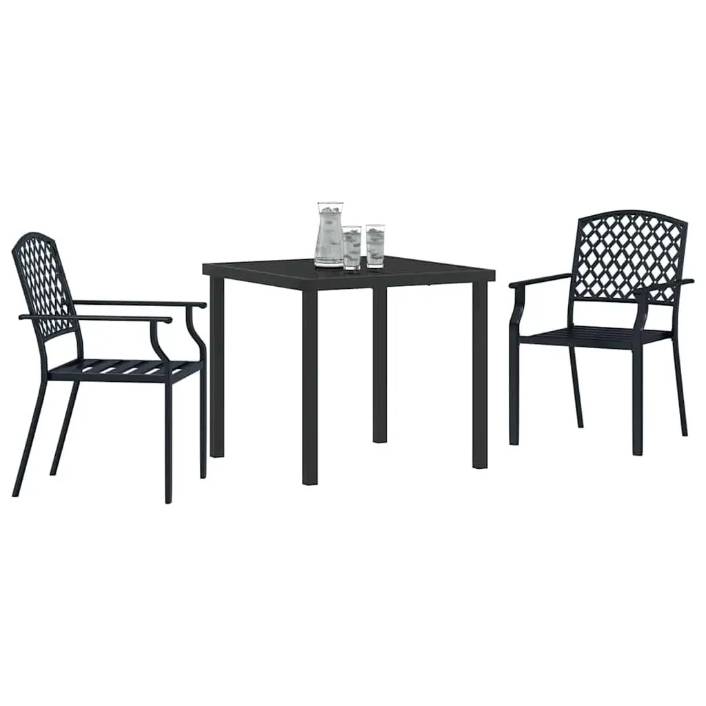 Garden Dining Set Anthracite 3 Piece Outdoor Patio Furniture Tempered Glass Steel Frame