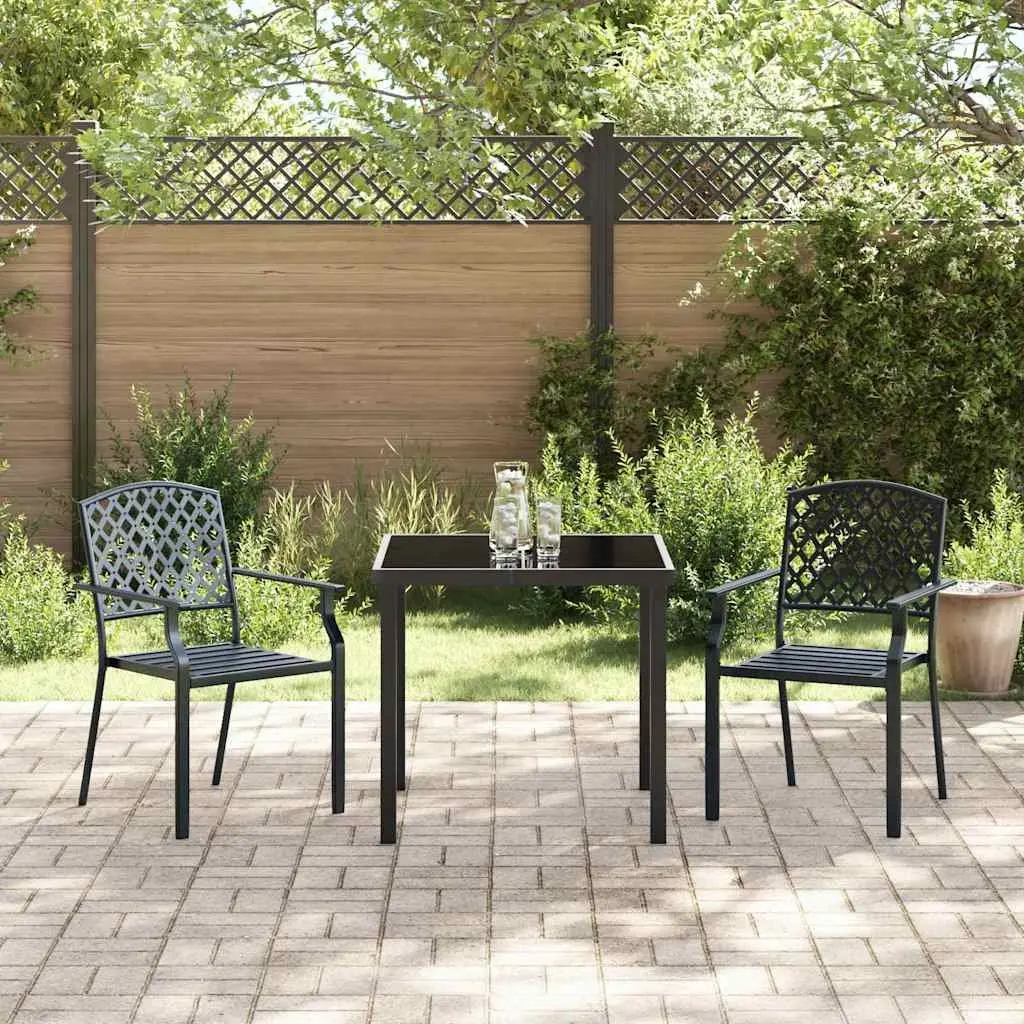 Garden Dining Set Anthracite 3 Piece Outdoor Patio Furniture Tempered Glass Steel Frame