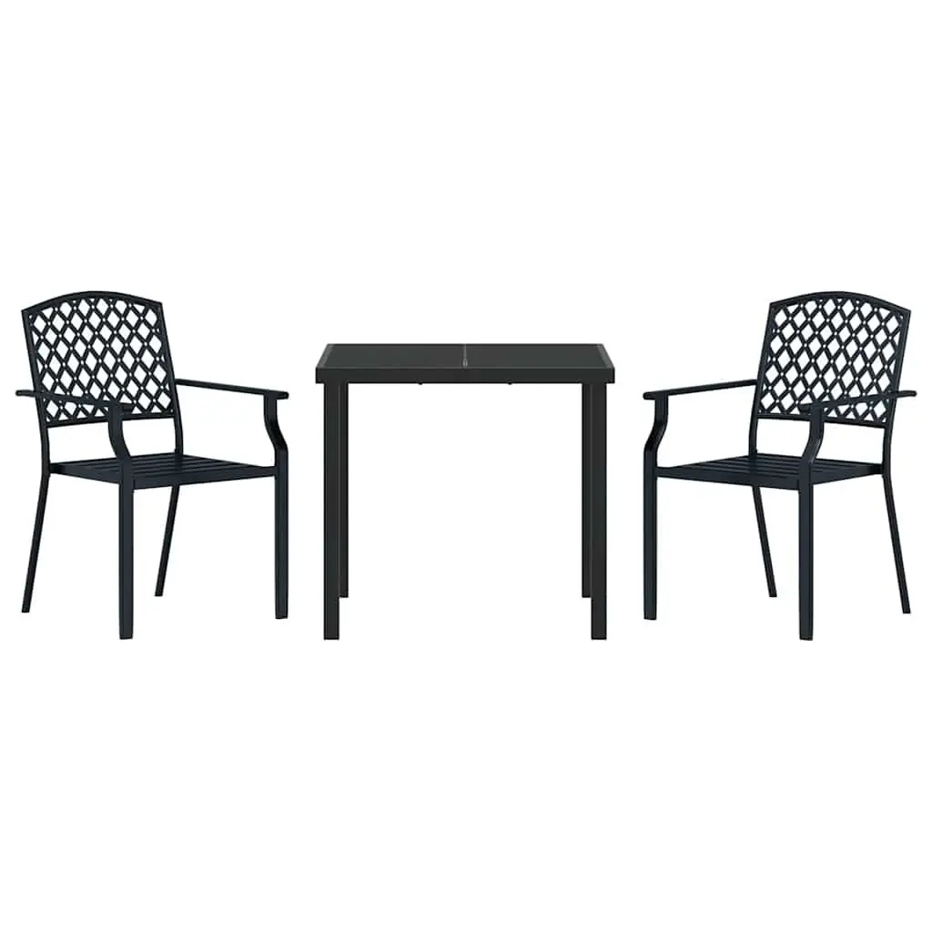 Garden Dining Set Anthracite 3 Piece Outdoor Patio Furniture Tempered Glass Steel Frame