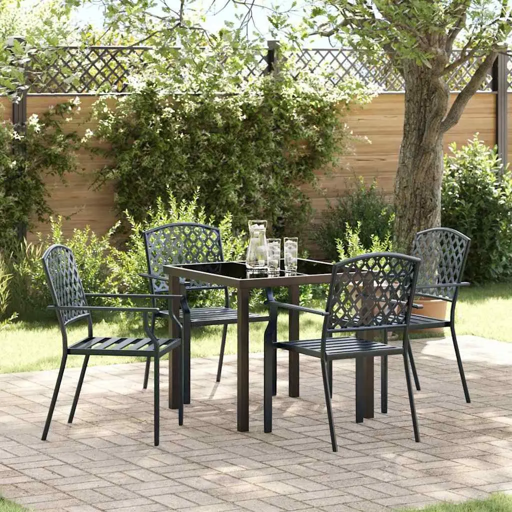Garden Dining Set 5 Piece Outdoor Furniture Anthracite Steel Tempered Glass