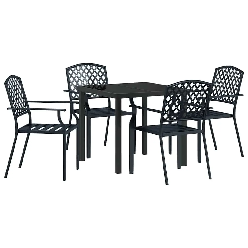 Garden Dining Set 5 Piece Outdoor Furniture Anthracite Steel Tempered Glass