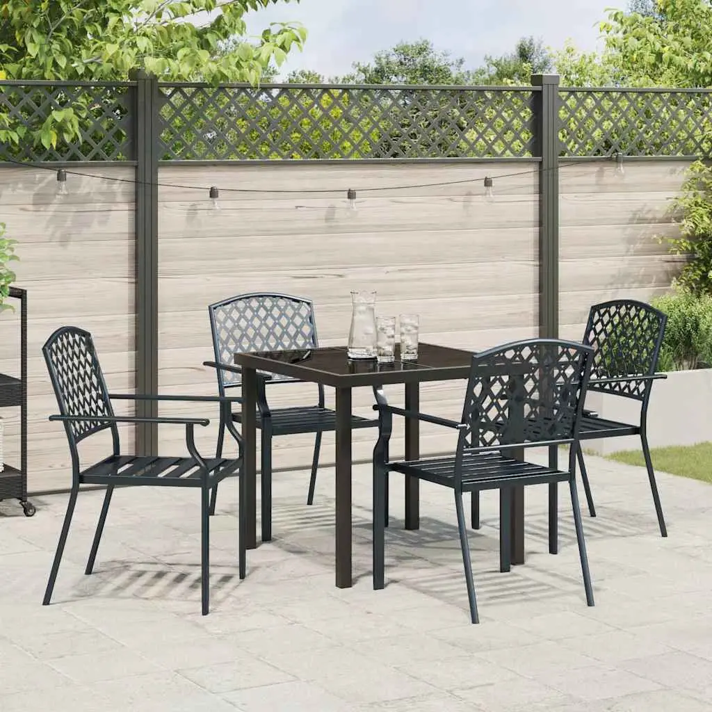 Garden Dining Set 5 Piece Outdoor Furniture Anthracite Steel Tempered Glass