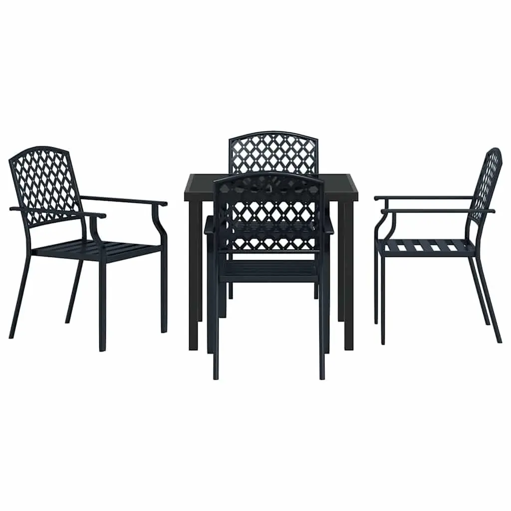 Garden Dining Set 5 Piece Outdoor Furniture Anthracite Steel Tempered Glass