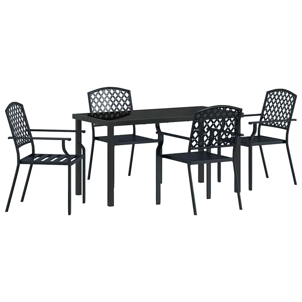 Garden Dining Set 5 Piece Outdoor Furniture Tempered Glass Anthracite Steel