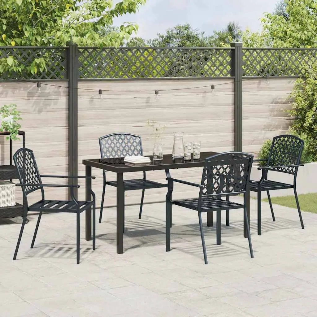 Garden Dining Set 5 Piece Outdoor Furniture Tempered Glass Anthracite Steel