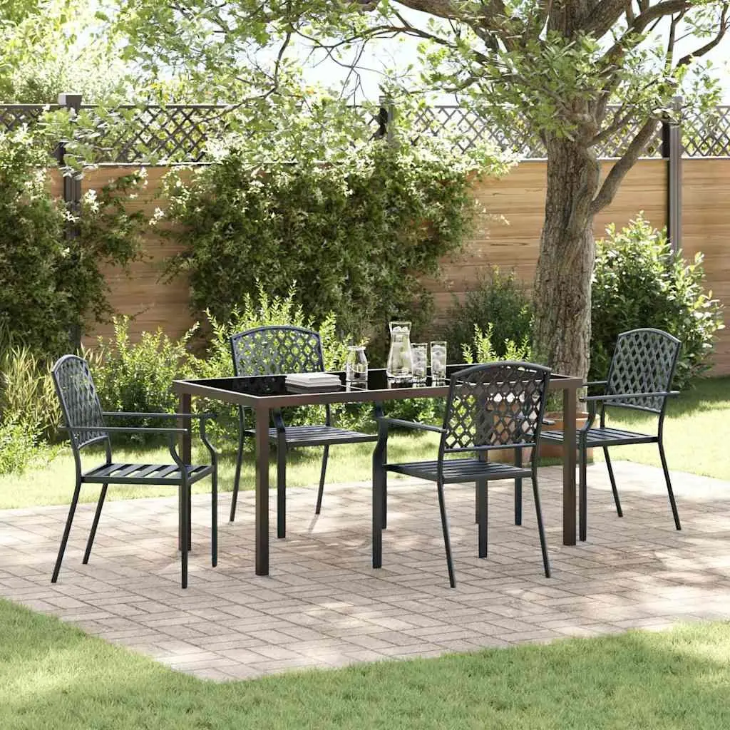 Garden Dining Set 5 Pieces Outdoor Furniture Anthracite Steel Frame Tempered