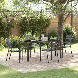 Garden Dining Set 5 Pieces Outdoor Furniture Anthracite Steel Frame Tempered