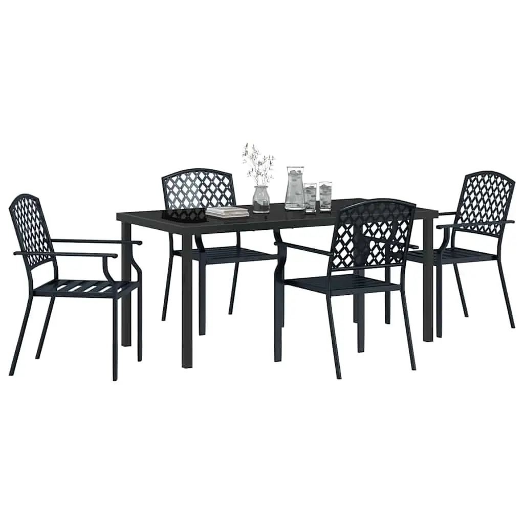 Garden Dining Set 5 Pieces Outdoor Furniture Anthracite Steel Frame Tempered