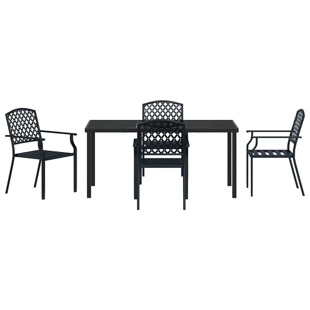 Garden Dining Set 5 Pieces Outdoor Furniture Anthracite Steel Frame Tempered