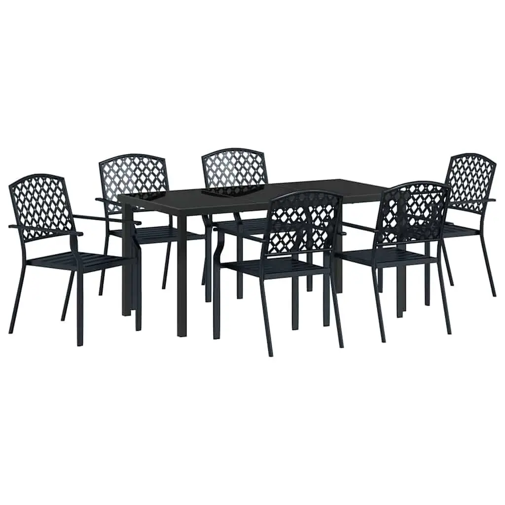 Garden Dining Set 7 Pieces Anthracite Outdoor Furniture Steel Glass Tabletop