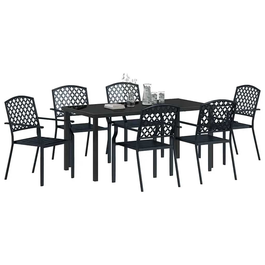 Garden Dining Set 7 Pieces Anthracite Outdoor Furniture Steel Glass Tabletop