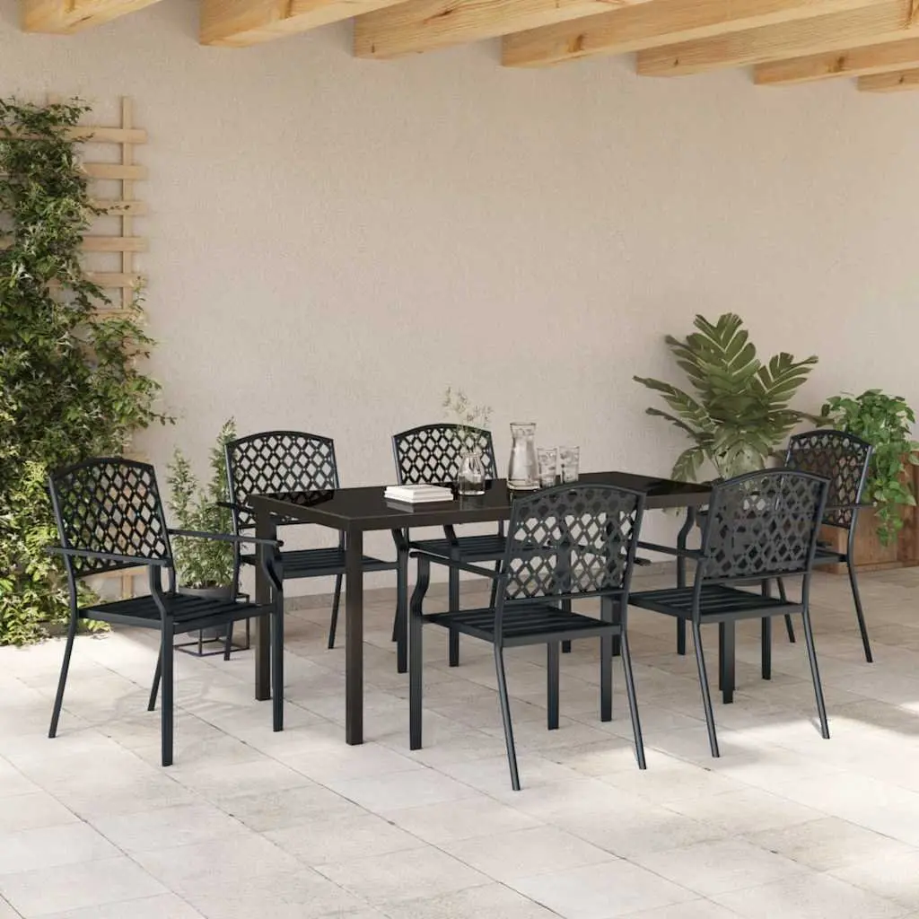 Garden Dining Set 7 Pieces Anthracite Outdoor Furniture Steel Glass Tabletop