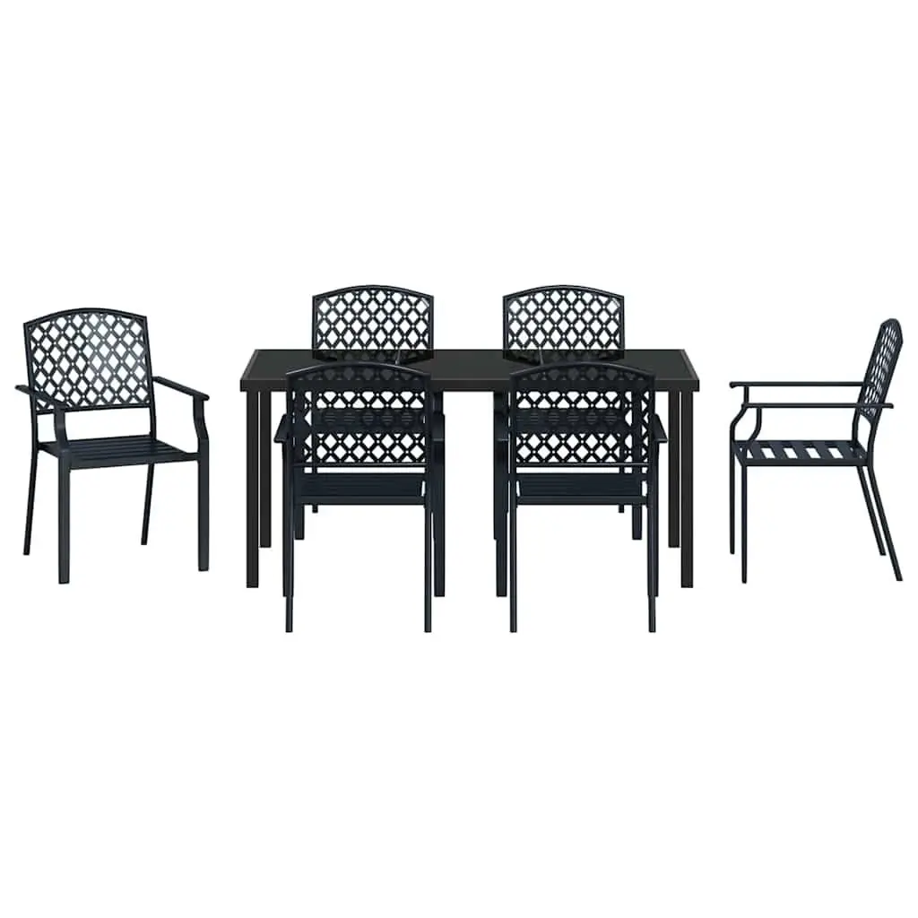 Garden Dining Set 7 Pieces Anthracite Outdoor Furniture Steel Glass Tabletop