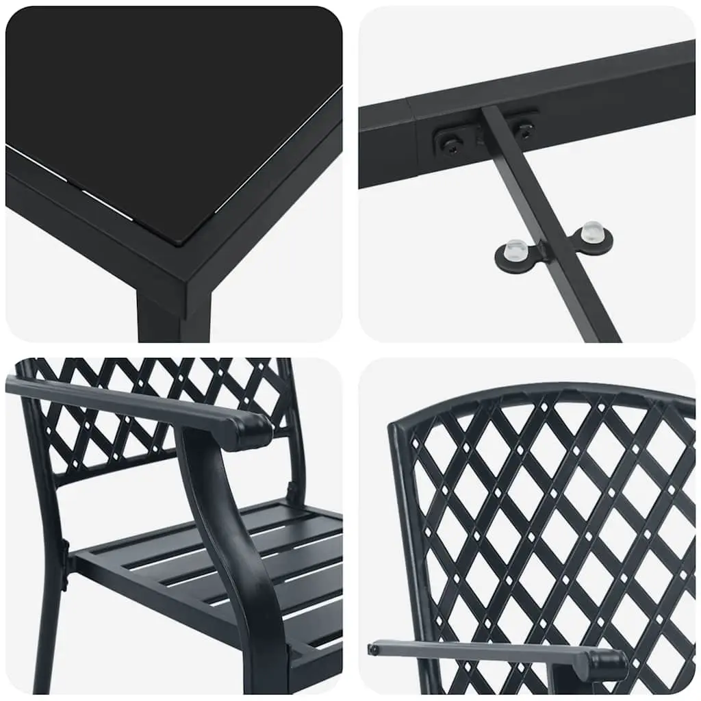 Garden Dining Set 7 Pieces Anthracite Outdoor Furniture Steel Glass Tabletop