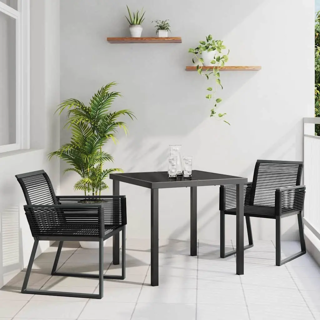 Garden Dining Set 3 Piece Black Outdoor Furniture Patio Table Chairs