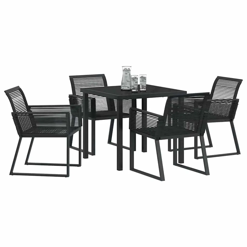 Garden Dining Set 5 Pieces Black Steel Outdoor Furniture Patio Table Chairs