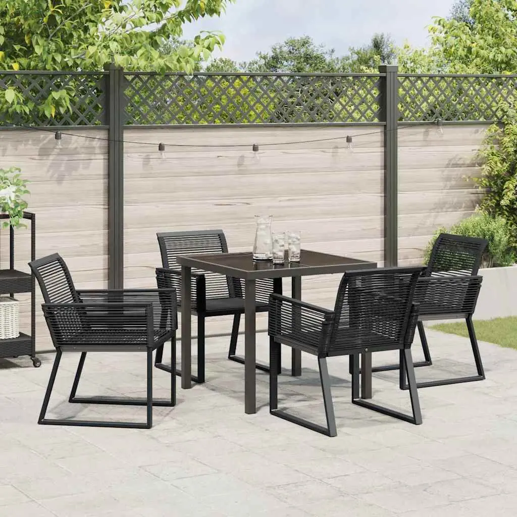 Garden Dining Set 5 Pieces Black Steel Outdoor Furniture Patio Table Chairs
