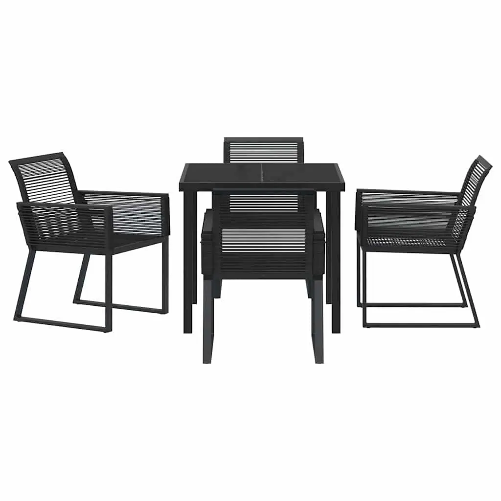 Garden Dining Set 5 Pieces Black Steel Outdoor Furniture Patio Table Chairs