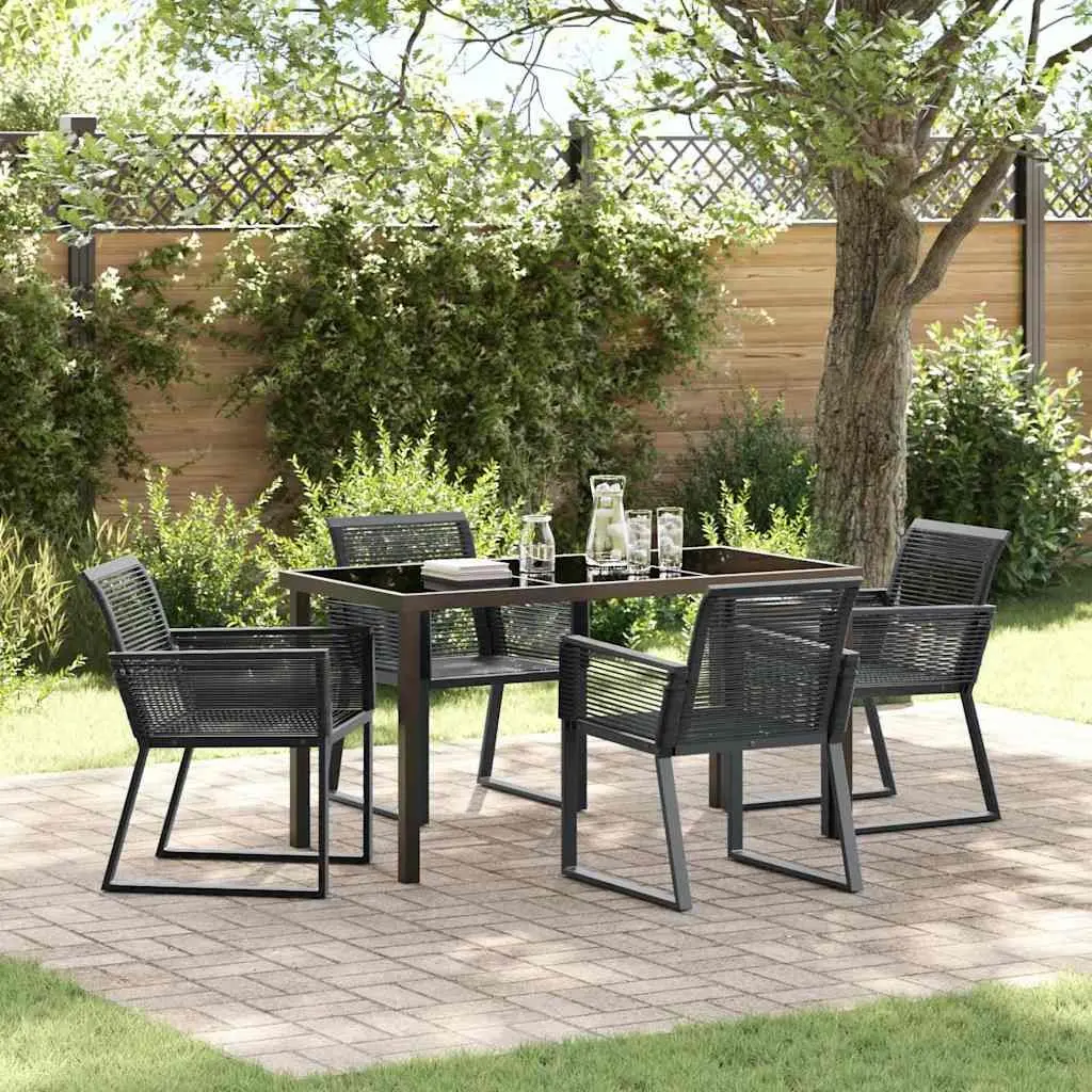 Garden Dining Set 5 Pieces Black Steel Frame Poly Rattan Outdoor Furniture