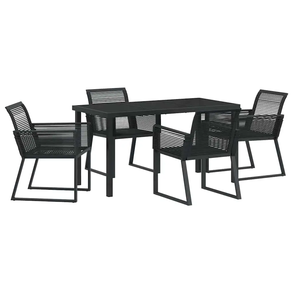 Garden Dining Set 5 Pieces Black Steel Frame Poly Rattan Outdoor Furniture