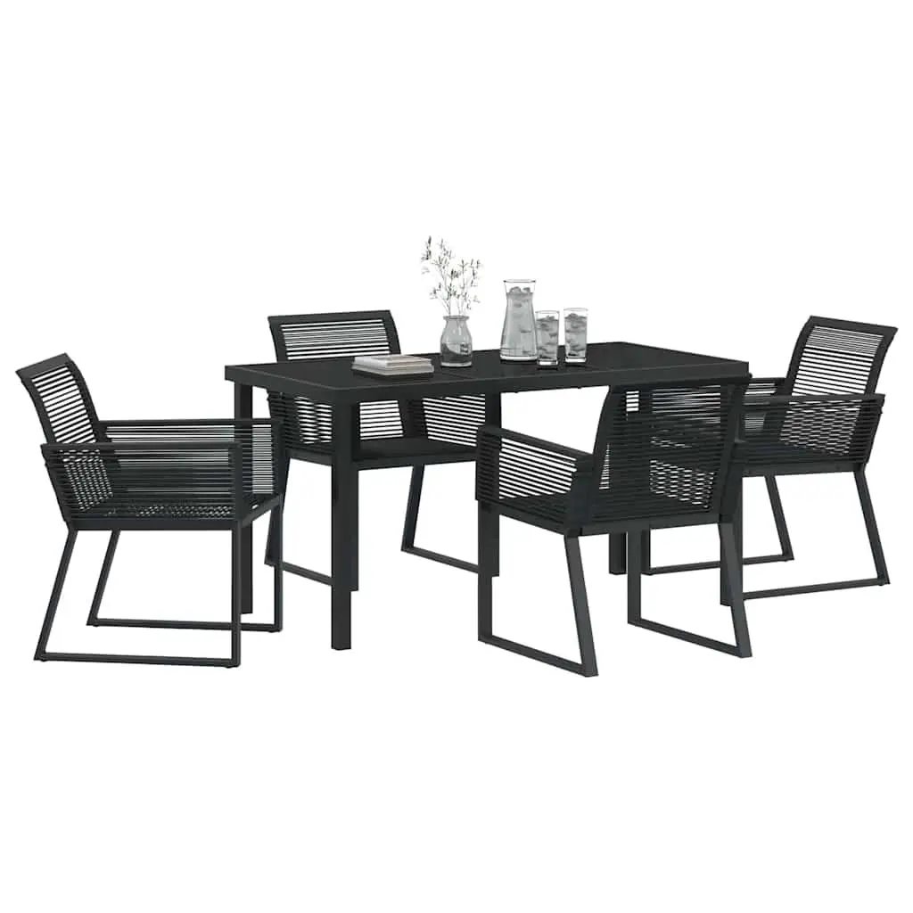 Garden Dining Set 5 Pieces Black Steel Frame Poly Rattan Outdoor Furniture