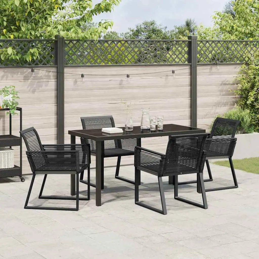 Garden Dining Set 5 Pieces Black Steel Frame Poly Rattan Outdoor Furniture