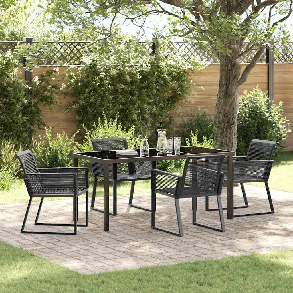Garden Dining Set Black 5 Piece Modern Rectangular Outdoor Furniture