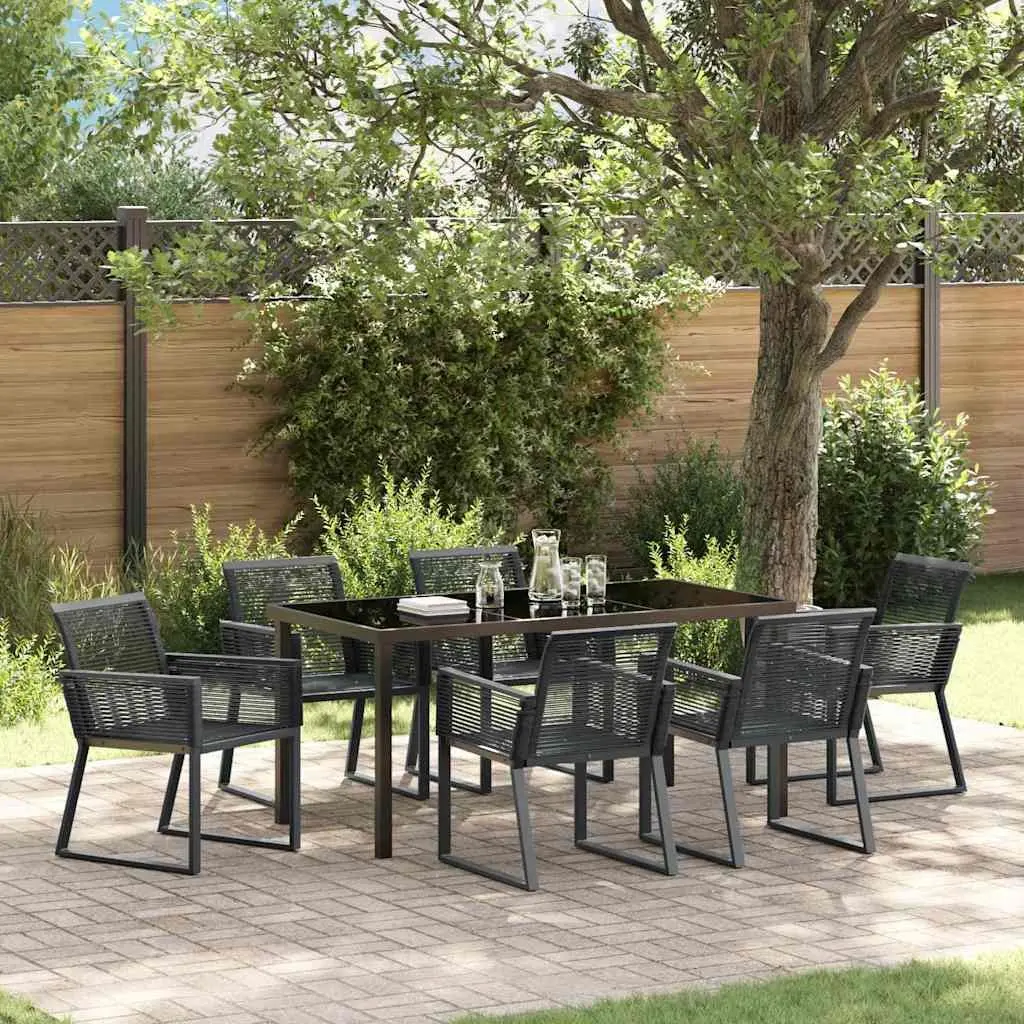 Garden Dining Set Black 7 Pieces Outdoor Furniture Steel Rectangular Table