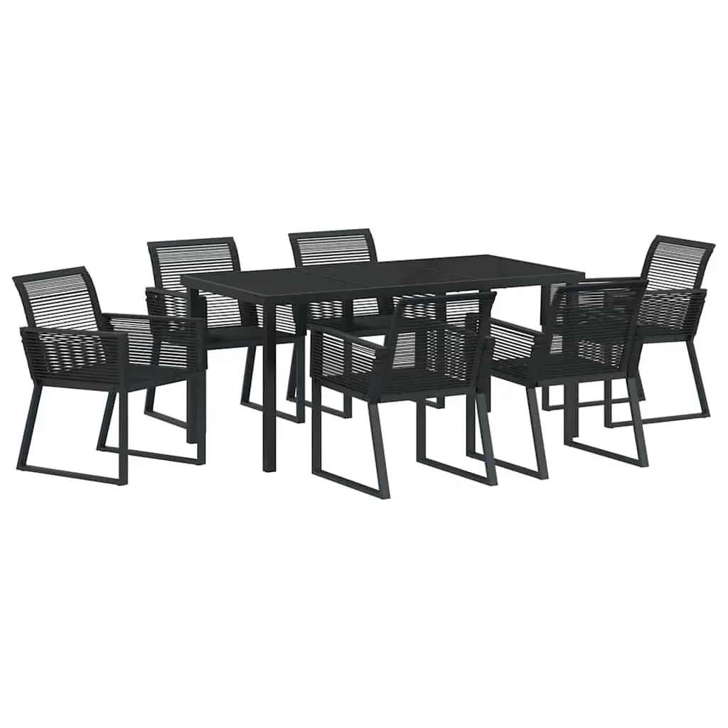 Garden Dining Set Black 7 Pieces Outdoor Furniture Steel Rectangular Table