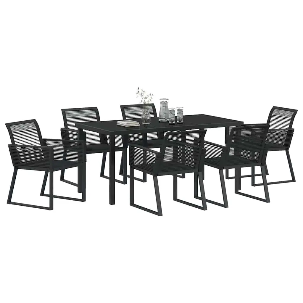 Garden Dining Set Black 7 Pieces Outdoor Furniture Steel Rectangular Table