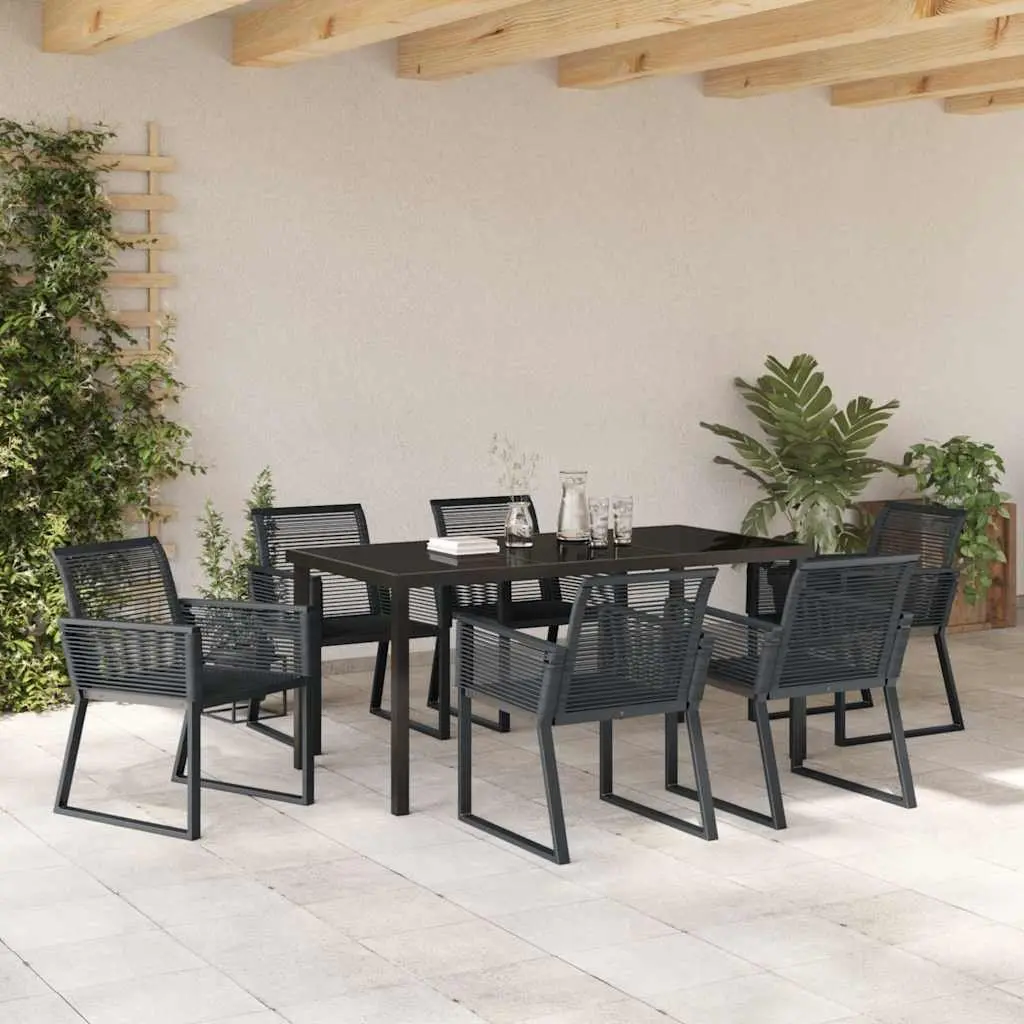 Garden Dining Set Black 7 Pieces Outdoor Furniture Steel Rectangular Table