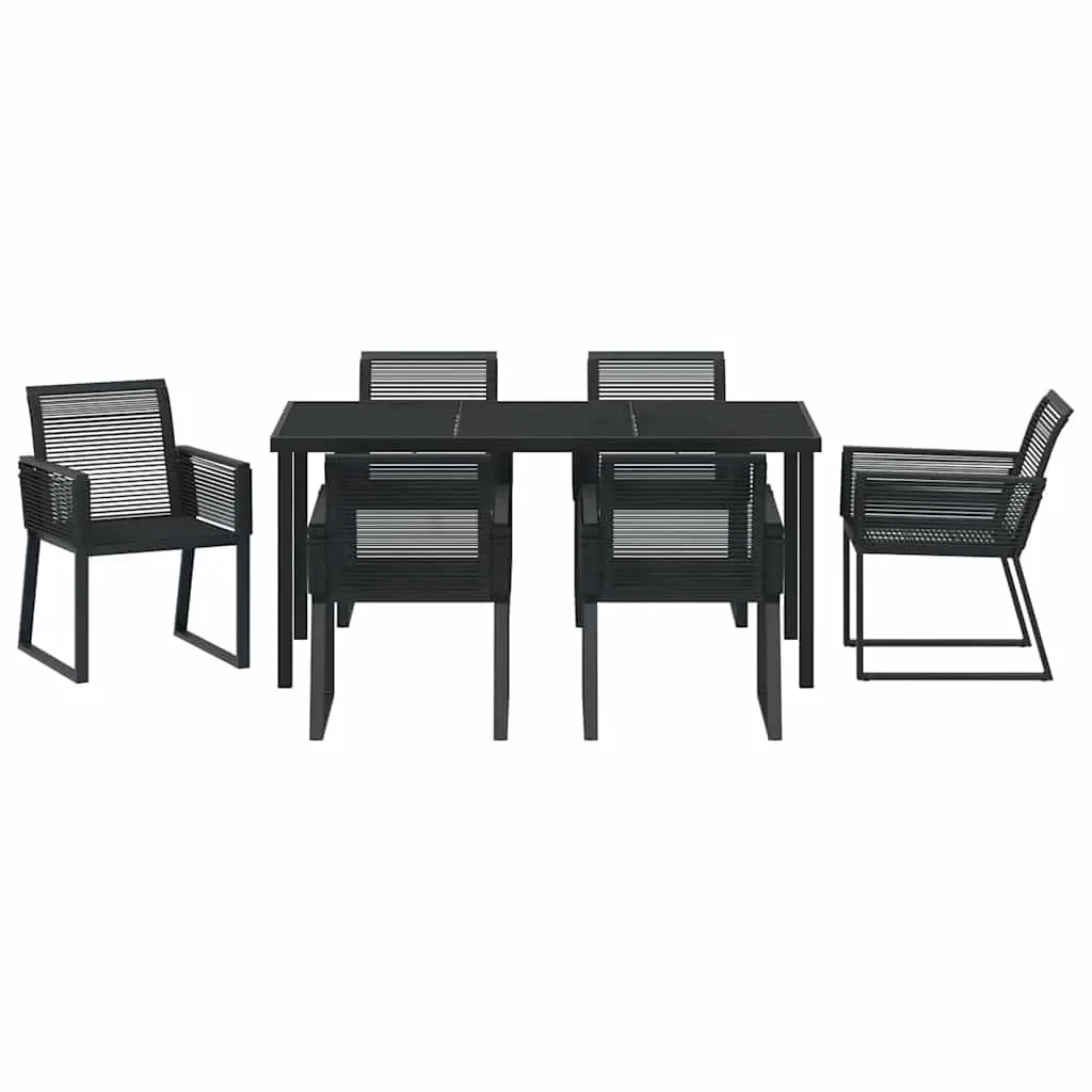 Garden Dining Set Black 7 Pieces Outdoor Furniture Steel Rectangular Table
