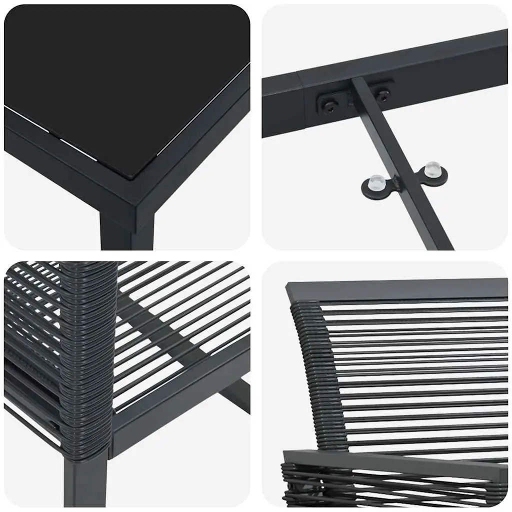 Garden Dining Set Black 7 Pieces Outdoor Furniture Steel Rectangular Table