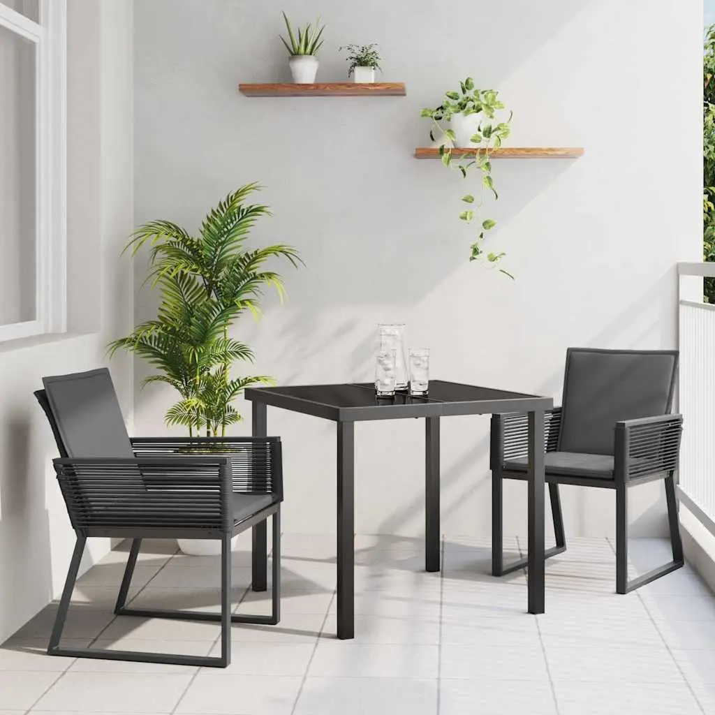 Garden Dining Set Black 3 Piece Outdoor Furniture Rattan Glass Table Chairs