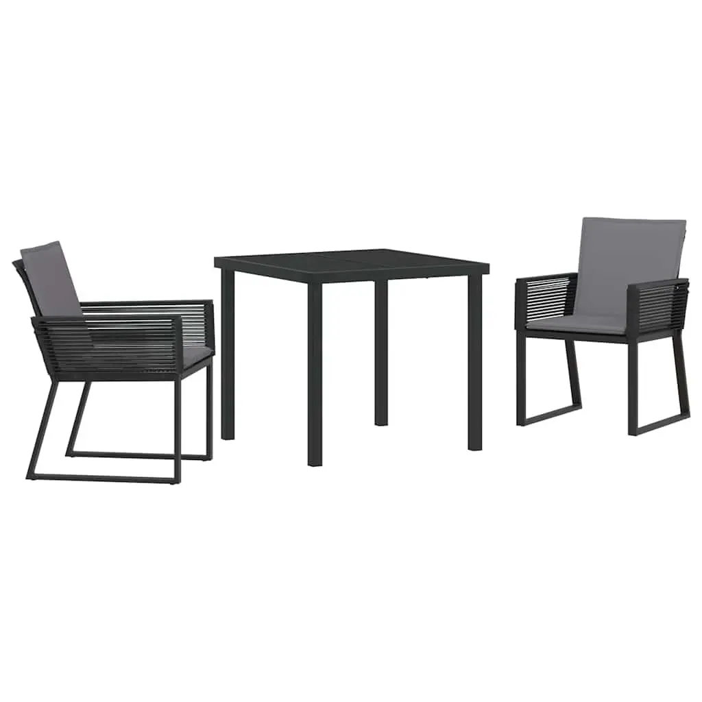 Garden Dining Set Black 3 Piece Outdoor Furniture Rattan Glass Table Chairs