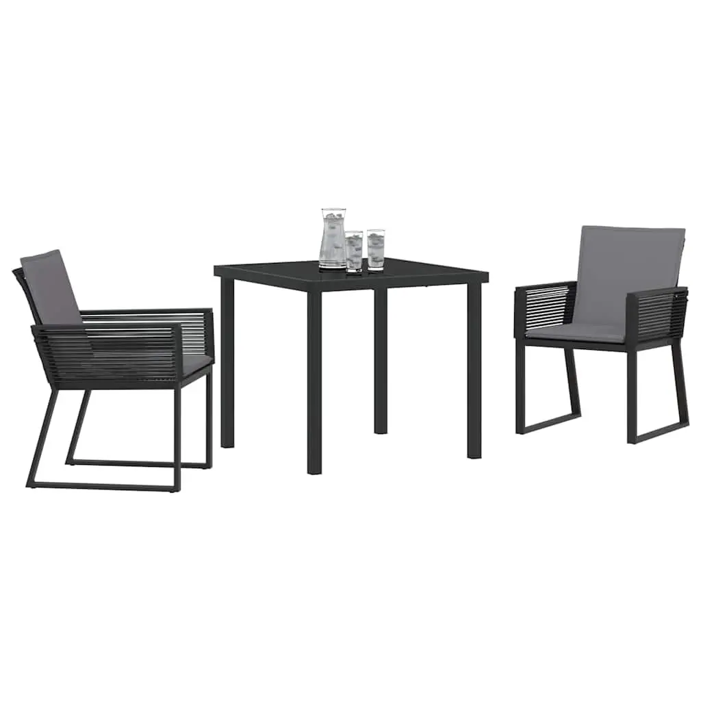 Garden Dining Set Black 3 Piece Outdoor Furniture Rattan Glass Table Chairs