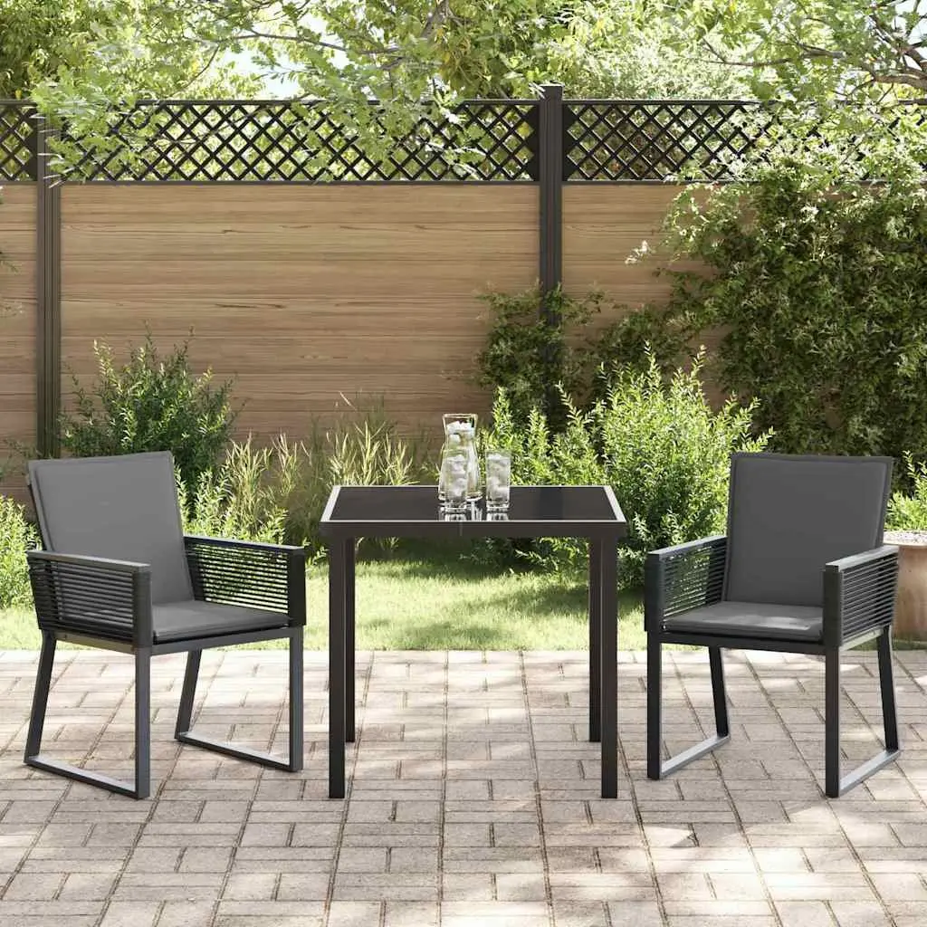 Garden Dining Set Black 3 Piece Outdoor Furniture Rattan Glass Table Chairs