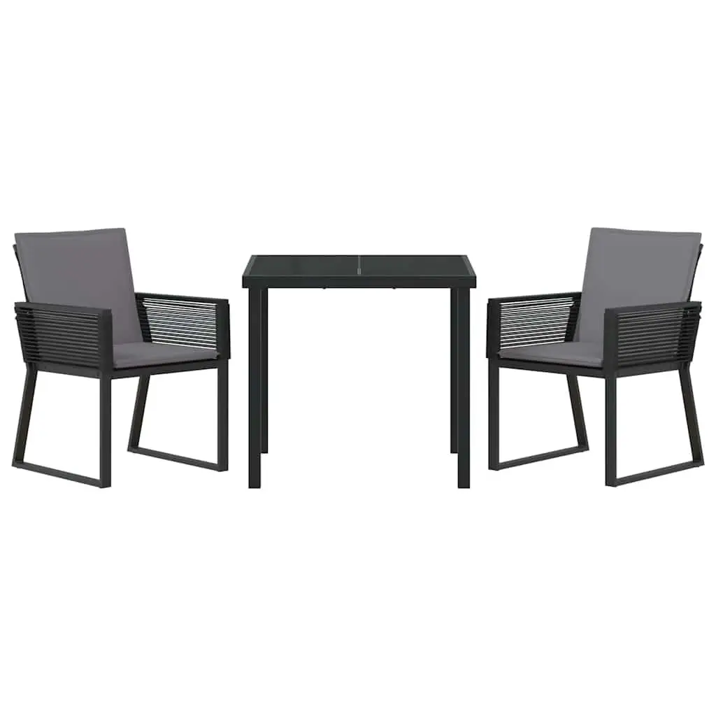 Garden Dining Set Black 3 Piece Outdoor Furniture Rattan Glass Table Chairs