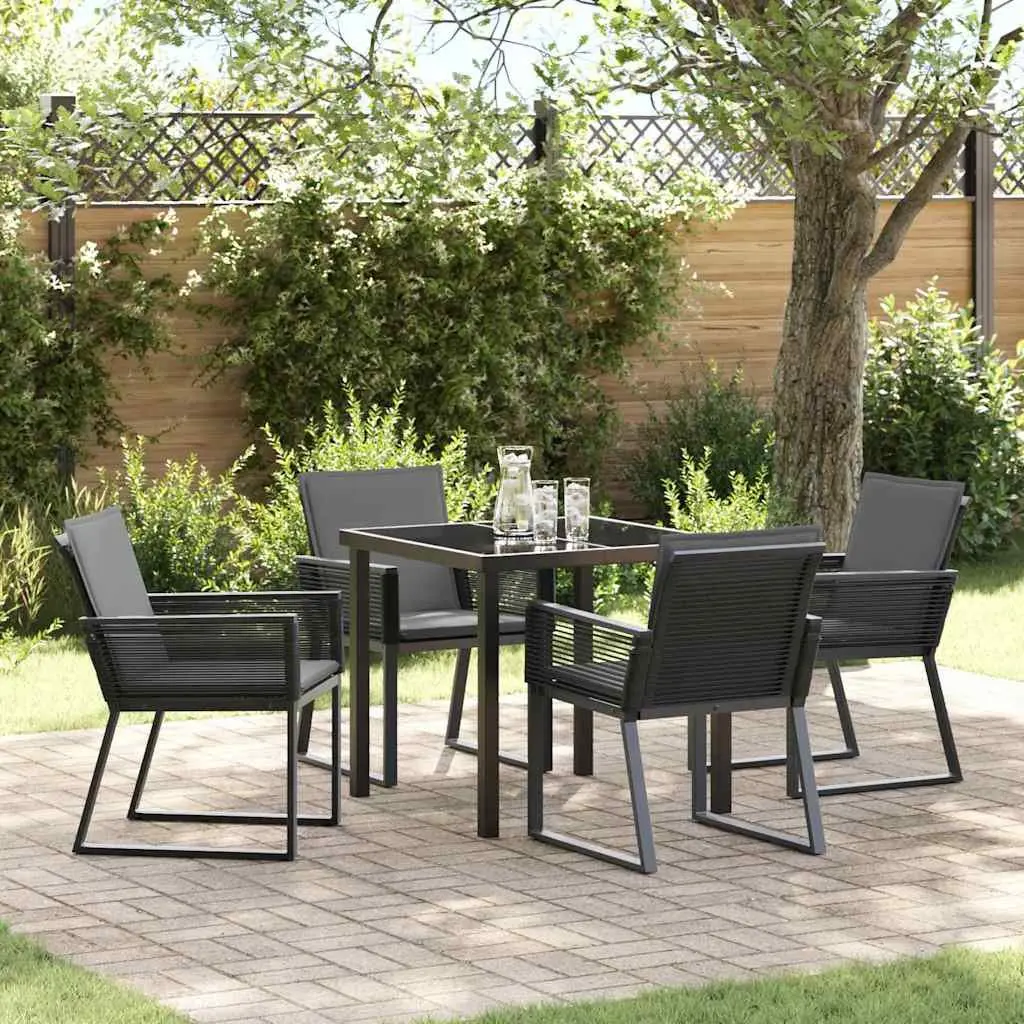 Garden Dining Set Black 5 Pieces Steel Frame Outdoor Furniture Patio Table